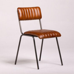 Where Saints Go Ltd Diner Dining Chair, Tan Ribbed Buffalo Leather, Natural Grey Frame By Where Saints Go