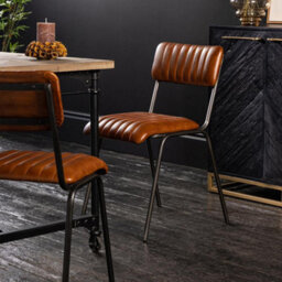Where Saints Go Ltd Diner Dining Chair, Tan Ribbed Buffalo Leather, Natural Grey Frame By Where Saints Go - thumbnail 3