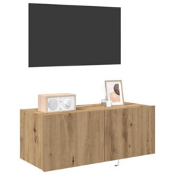 Berkfield Tv Wall Cabinet With Led Lights Artisan Oak 80X35X31 Cm - thumbnail 3