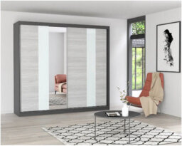Multi 32 Sliding Wardrobe 233 Cm With Mirror With Sliding Doors Gray / Front: Kathult + White + Mirror - thumbnail 2