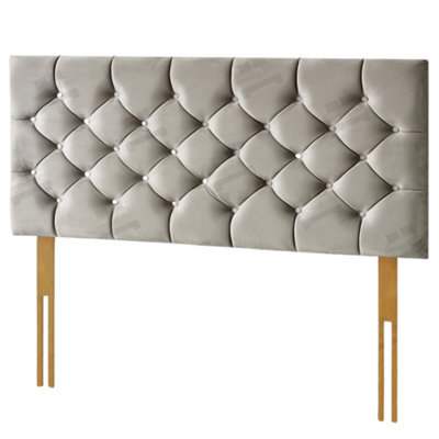 "Urban Textures Luxury 20"" High Velvet Fabric Upholstered Chesterfield Buttoned Bed Headboard - Silver" - image 1