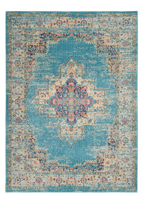 Blue Rug, Stain-Resistant Persian Rug, Luxurious Floral Rug, Traditional Rug For Bedroom, & Dining Room-114Cm X 175Cm - image 1