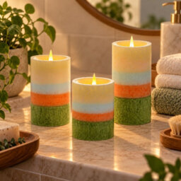 Urbn-Living Set Of 3 Led Flameless Pillar Candles Flickering Battery Operated Real Wax Unscented - thumbnail 3