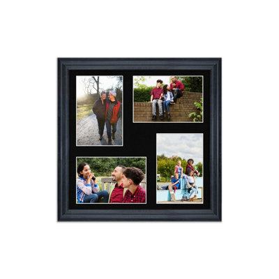 AK Frames 12X12 Black Classic Multi Photo Frame With Black Mount - Holds 4 Apertures (4X) 6X4 Photos - image 1