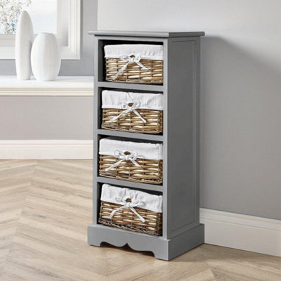 Home Source Lichfield Fully Assembled 4 Wicker Basket Drawer Chest Storage Unit Grey - image 1