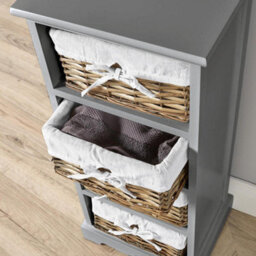 Home Source Lichfield Fully Assembled 4 Wicker Basket Drawer Chest Storage Unit Grey - thumbnail 5