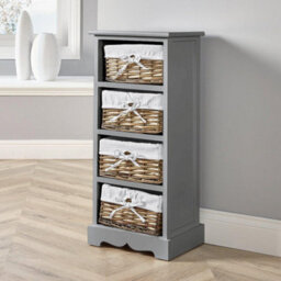 Home Source Lichfield Fully Assembled 4 Wicker Basket Drawer Chest Storage Unit Grey - thumbnail 1