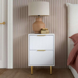 Pair Of Zara White Bedside Cabinet 2 Drawer Fluted Chest - thumbnail 2