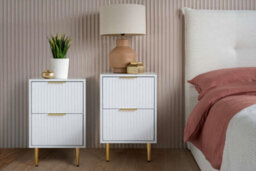 Pair Of Zara White Bedside Cabinet 2 Drawer Fluted Chest