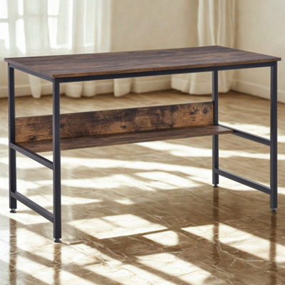 FURNOLD Industrial Rustic 2 Tier Computer Desk With Storage Shelf - image 1
