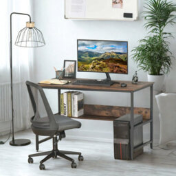 FURNOLD Industrial Rustic 2 Tier Computer Desk With Storage Shelf - thumbnail 2