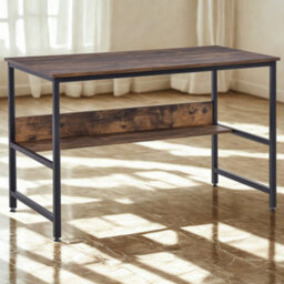 FURNOLD Industrial Rustic 2 Tier Computer Desk With Storage Shelf - thumbnail 1