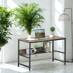 FURNOLD Industrial Rustic 2 Tier Computer Desk With Storage Shelf - thumbnail 6