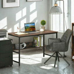 FURNOLD Industrial Rustic 2 Tier Computer Desk With Storage Shelf - thumbnail 3