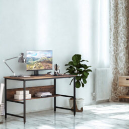 FURNOLD Industrial Rustic 2 Tier Computer Desk With Storage Shelf - thumbnail 7