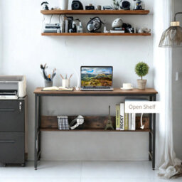 FURNOLD Industrial Rustic 2 Tier Computer Desk With Storage Shelf - thumbnail 4