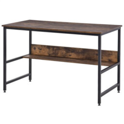 FURNOLD Industrial Rustic 2 Tier Computer Desk With Storage Shelf - thumbnail 8