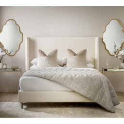 Stratus Interiors Teddy Boucle Fabric Luxurious Wing Back Bed Frame-Add Professional Assembly & Delivery- Small Double-Gas Lift Ottoman Storage - thumbnail 1