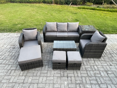 Fimous 8 Seater Rattan Garden Furniture Set Patio Outdoor Lounge Sofa Set With Rectangular Coffee Table For Terrace - image 1
