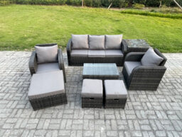 Fimous 8 Seater Rattan Garden Furniture Set Patio Outdoor Lounge Sofa Set With Rectangular Coffee Table For Terrace - thumbnail 1