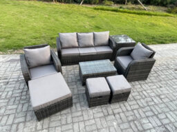 Fimous 8 Seater Rattan Garden Furniture Set Patio Outdoor Lounge Sofa Set With Rectangular Coffee Table For Terrace - thumbnail 2