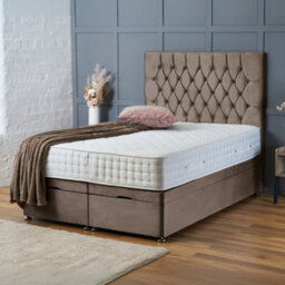 Bsspoke Chesterfield Ottoman Divan Bed Lift Up Storage Bed Mink Velvet 138Cm Headboard & Free Mattress In All Sizes - thumbnail 1