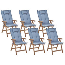 Beliani Set Of 6 Garden Chairs With Cushions Amantea Acacia Wood Blue - thumbnail 1