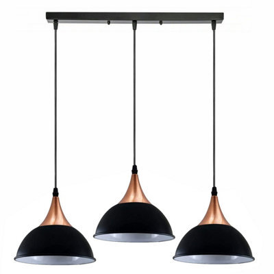 Modern Retro 3 Way Pendant Light Black Dome Shade E27 Ceiling Cluster Kit - image 1