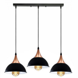 Modern Retro 3 Way Pendant Light Black Dome Shade E27 Ceiling Cluster Kit - thumbnail 7