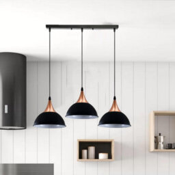 Modern Retro 3 Way Pendant Light Black Dome Shade E27 Ceiling Cluster Kit - thumbnail 6