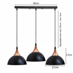 Modern Retro 3 Way Pendant Light Black Dome Shade E27 Ceiling Cluster Kit - thumbnail 3