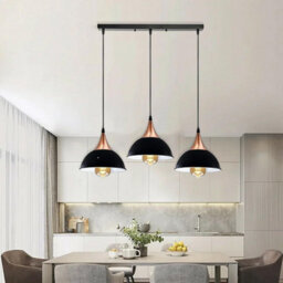 Modern Retro 3 Way Pendant Light Black Dome Shade E27 Ceiling Cluster Kit - thumbnail 2