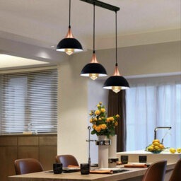 Modern Retro 3 Way Pendant Light Black Dome Shade E27 Ceiling Cluster Kit - thumbnail 5