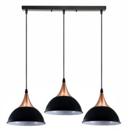 Modern Retro 3 Way Pendant Light Black Dome Shade E27 Ceiling Cluster Kit - thumbnail 1