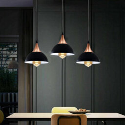 Modern Retro 3 Way Pendant Light Black Dome Shade E27 Ceiling Cluster Kit - thumbnail 8