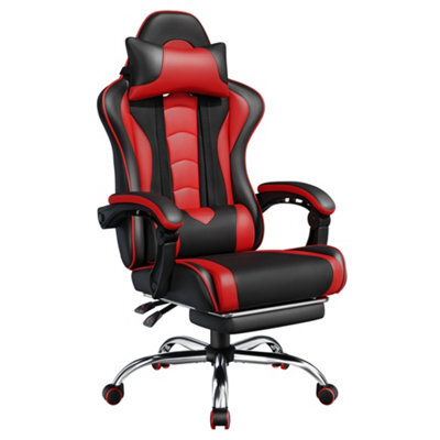 Yaheetech Ergonomic Gaming Chair With Massage Lumbar Pillow - Red - image 1