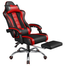 Yaheetech Ergonomic Gaming Chair With Massage Lumbar Pillow - Red - thumbnail 2