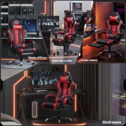 Yaheetech Ergonomic Gaming Chair With Massage Lumbar Pillow - Red - thumbnail 3