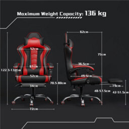 Yaheetech Ergonomic Gaming Chair With Massage Lumbar Pillow - Red - thumbnail 4