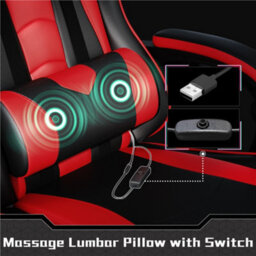 Yaheetech Ergonomic Gaming Chair With Massage Lumbar Pillow - Red - thumbnail 6