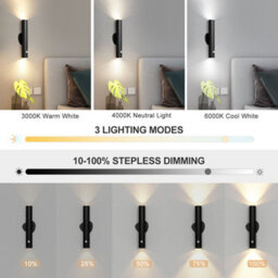 Harper Living Wall Lights Set Of 2 Battery Operated, Led Rechargeable Wall Lamp, Dimmable And Colour Changing Wall Sconces, Black - thumbnail 7