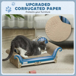 Pawhut Cat Scratching Board 2-In-1 Cardboard Lounge With Catnip, Blue - thumbnail 5