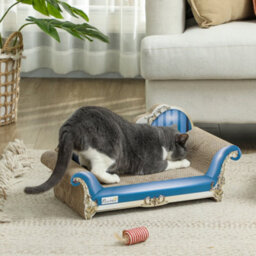 Pawhut Cat Scratching Board 2-In-1 Cardboard Lounge With Catnip, Blue