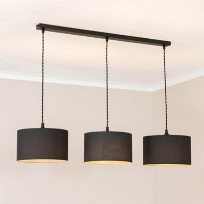 Valuelights Reni Black Fabric Drum Shade 3 Drop Bar Black Diner Ceiling Light And Bulbs - image 1