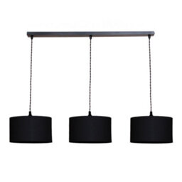 Valuelights Reni Black Fabric Drum Shade 3 Drop Bar Black Diner Ceiling Light And Bulbs - thumbnail 2