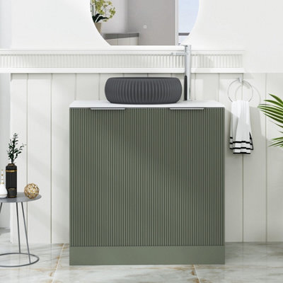 Royal Bathrooms Evora 800mm Sage Green Fluted Floor Standing Countertop Vanity Unit 2 Door With Milan Black Basin - image 1