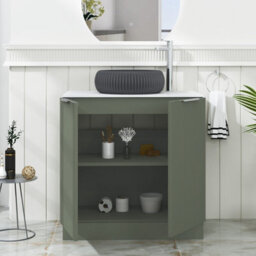 Royal Bathrooms Evora 800mm Sage Green Fluted Floor Standing Countertop Vanity Unit 2 Door With Milan Black Basin - thumbnail 3