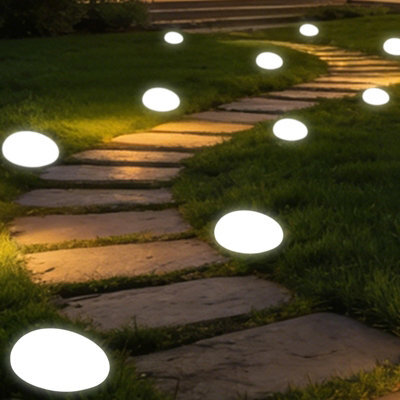 Amorly 1Pcs Led Solar Powered Goose White Stone Lights, White Light Outdoor Courtyard Decorative Tile Stone Lights Wireless Twilight - image 1