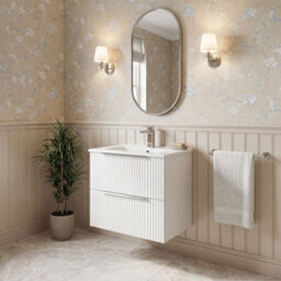 Balterley Tixall Fluted 2 Drawer Wall Hung Vanity Unit With Minimalist Basin, Satin White, 500mm - thumbnail 4