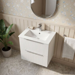 Balterley Tixall Fluted 2 Drawer Wall Hung Vanity Unit With Minimalist Basin, Satin White, 500mm - thumbnail 3